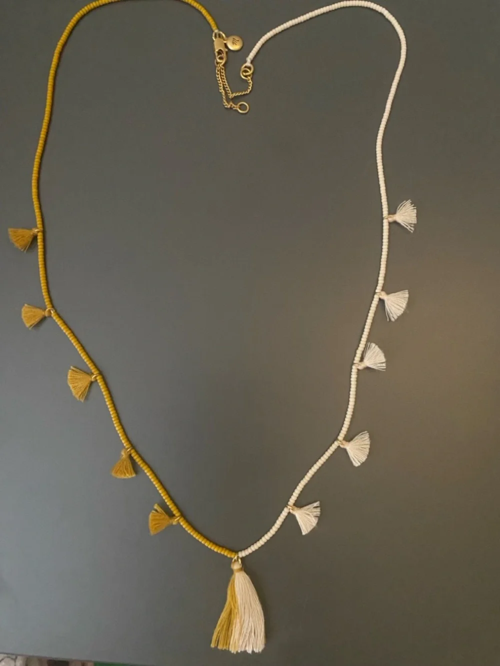 Madewell Cream and Yellow Seed Bead Necklace with Matching Small Tassels - Picture 2 of 5
